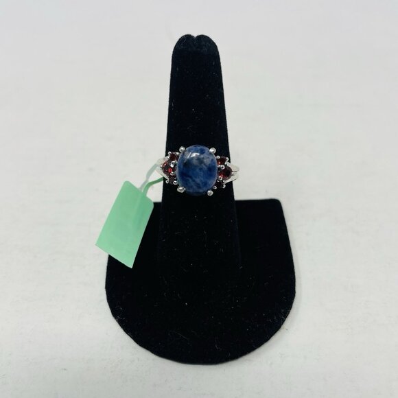 Karis Oval Sodalite Mozambique Garnet Ring Size 8 in Platinum Bond Brass 5018 - Picture 1 of 7